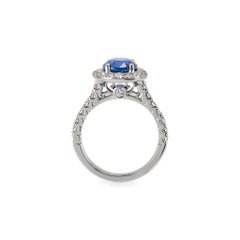 14K White Gold AGL Ceylon 3.54ct Oval Sapphire Halo Diamond Cocktail Ring