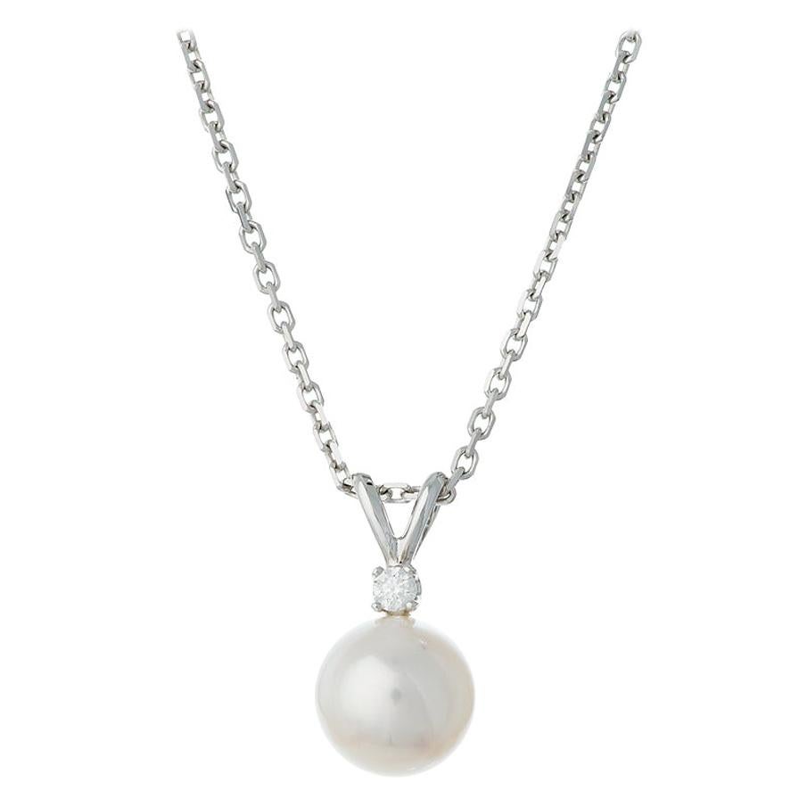 Blue Akoya Pearl and Diamond Pendant 14 Karat White Gold For Sale at ...