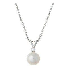 14k White Gold Akoya Pearl and Diamond Pendant