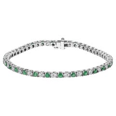 14K Weißgold Abwechselnd 1 1/2 Cttw Diamant und Smaragd Tennisarmband