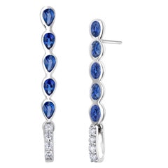 14K White Gold Alternating Pear & Oval Sapphire Bezel-Set Linear Drop Earrings