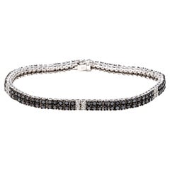 14k White Gold Amazing Double Black and White Diamond Line Bracelet, 5.71tcw