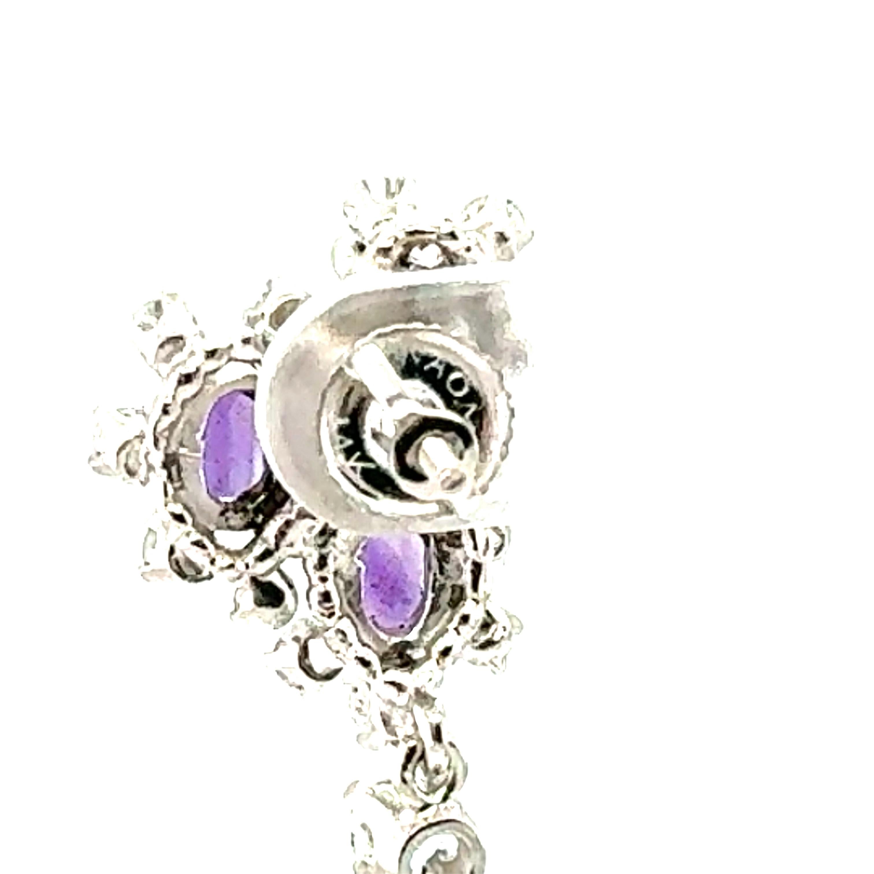 Women's 14K White Gold Amethyst and Diamond Dangle Earrings For Sale