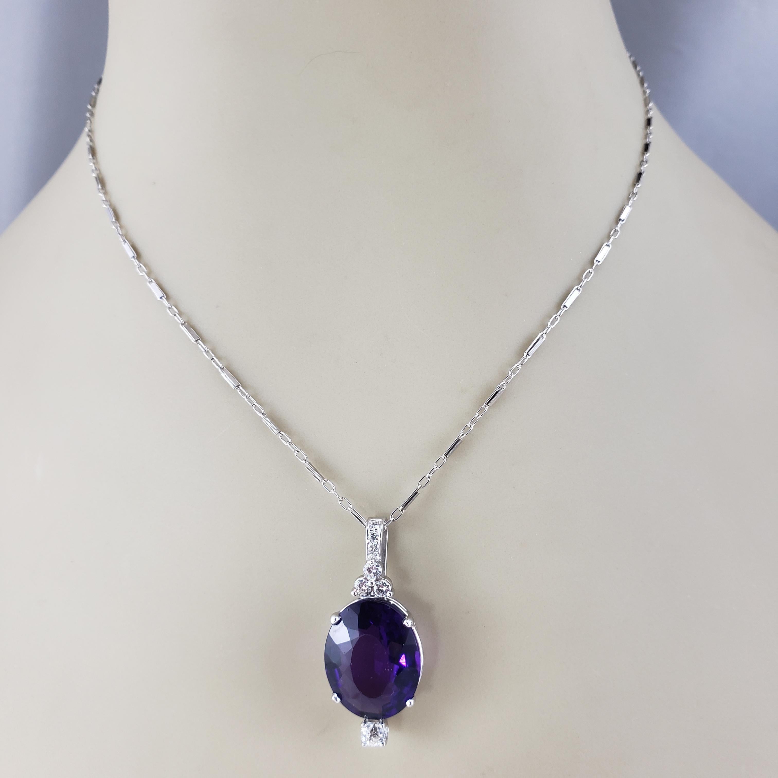 Collier pendentif en or blanc 14 carats avec améthyste et diamant  #18549 en vente 1