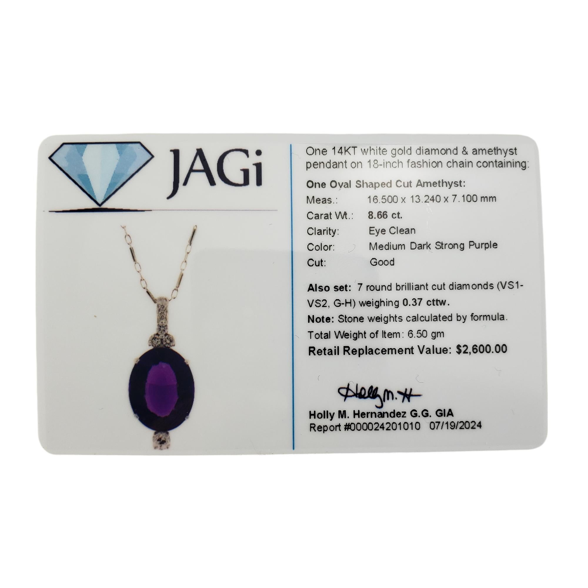 Collier pendentif en or blanc 14 carats avec améthyste et diamant  #18549 en vente 3