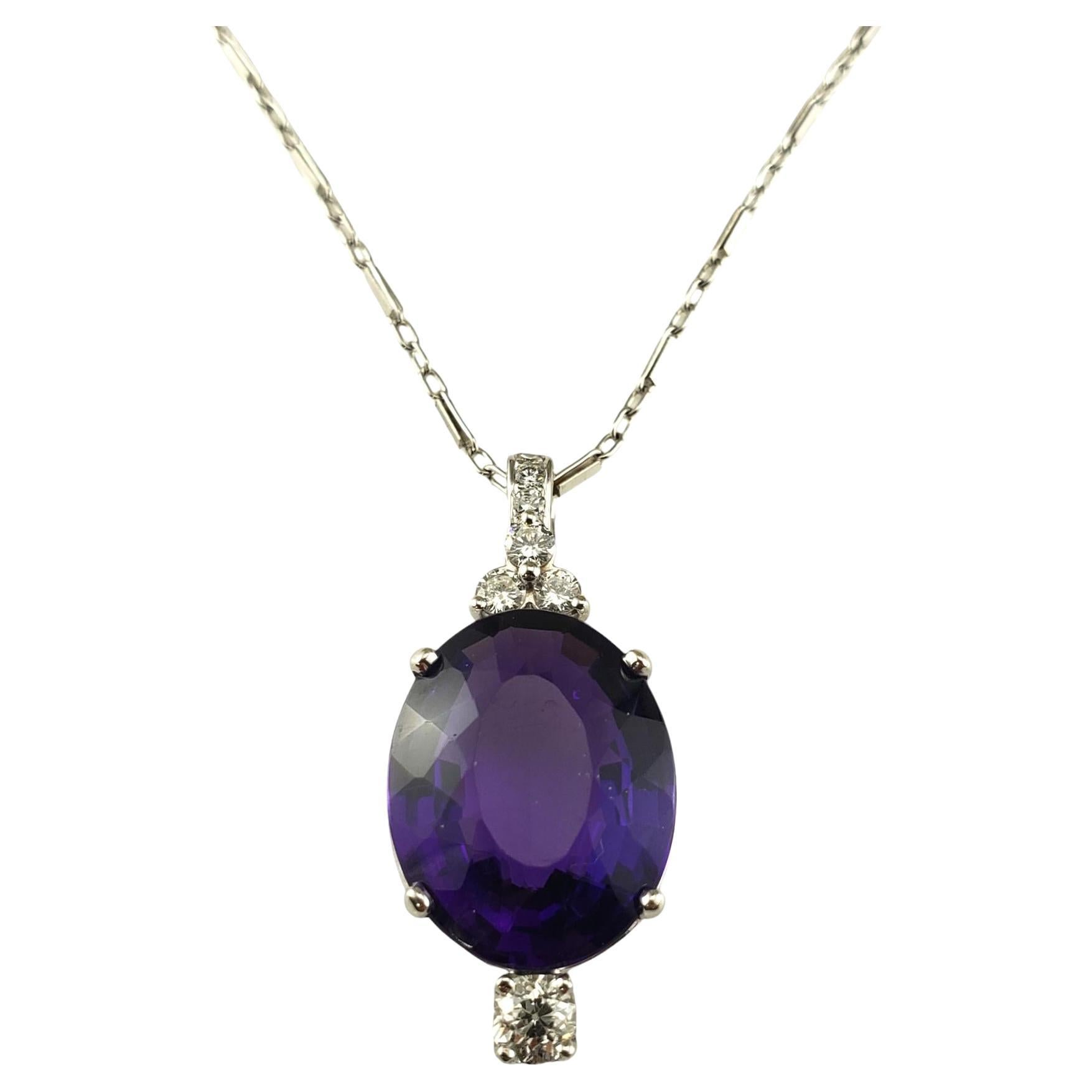 14K White Gold Amethyst and Diamond Pendant Necklace  #18549