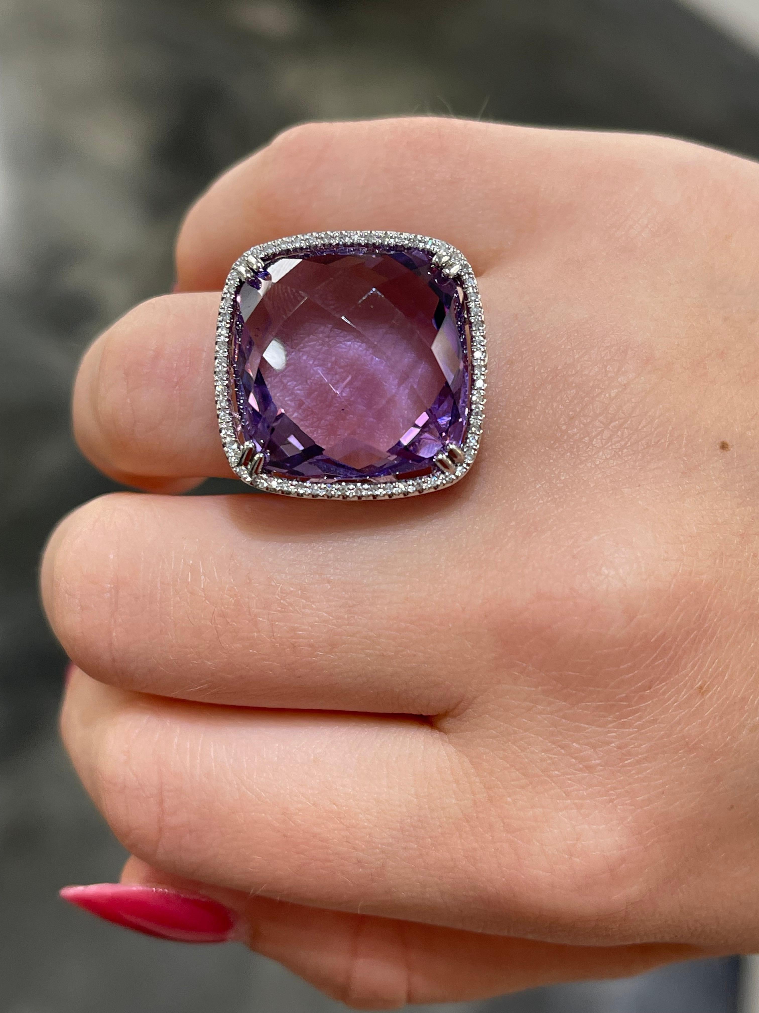 Women's 14K White Gold Amethyst and Diamond Ring 1 CTW For Sale