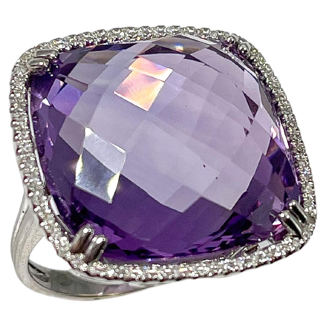 14K White Gold Amethyst and Diamond Ring 1 CTW