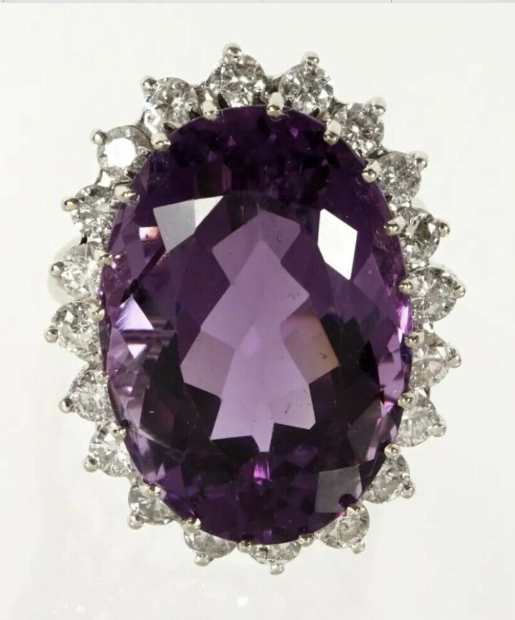 Belle Époque 14K White Gold Amethyst and Diamond Ring For Sale