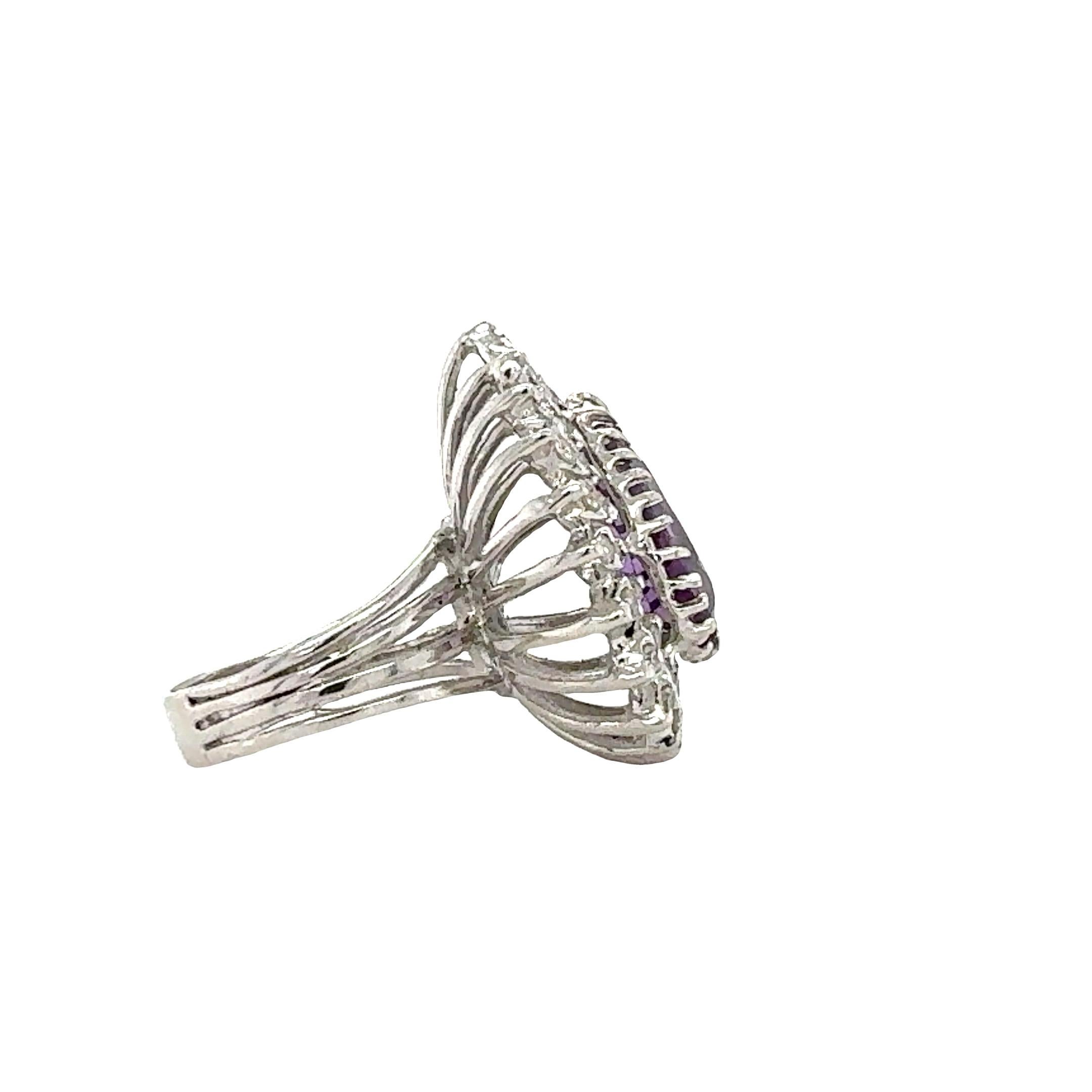 14K White Gold Amethyst and Diamond Ring In Good Condition For Sale In Beverly Hills, CA