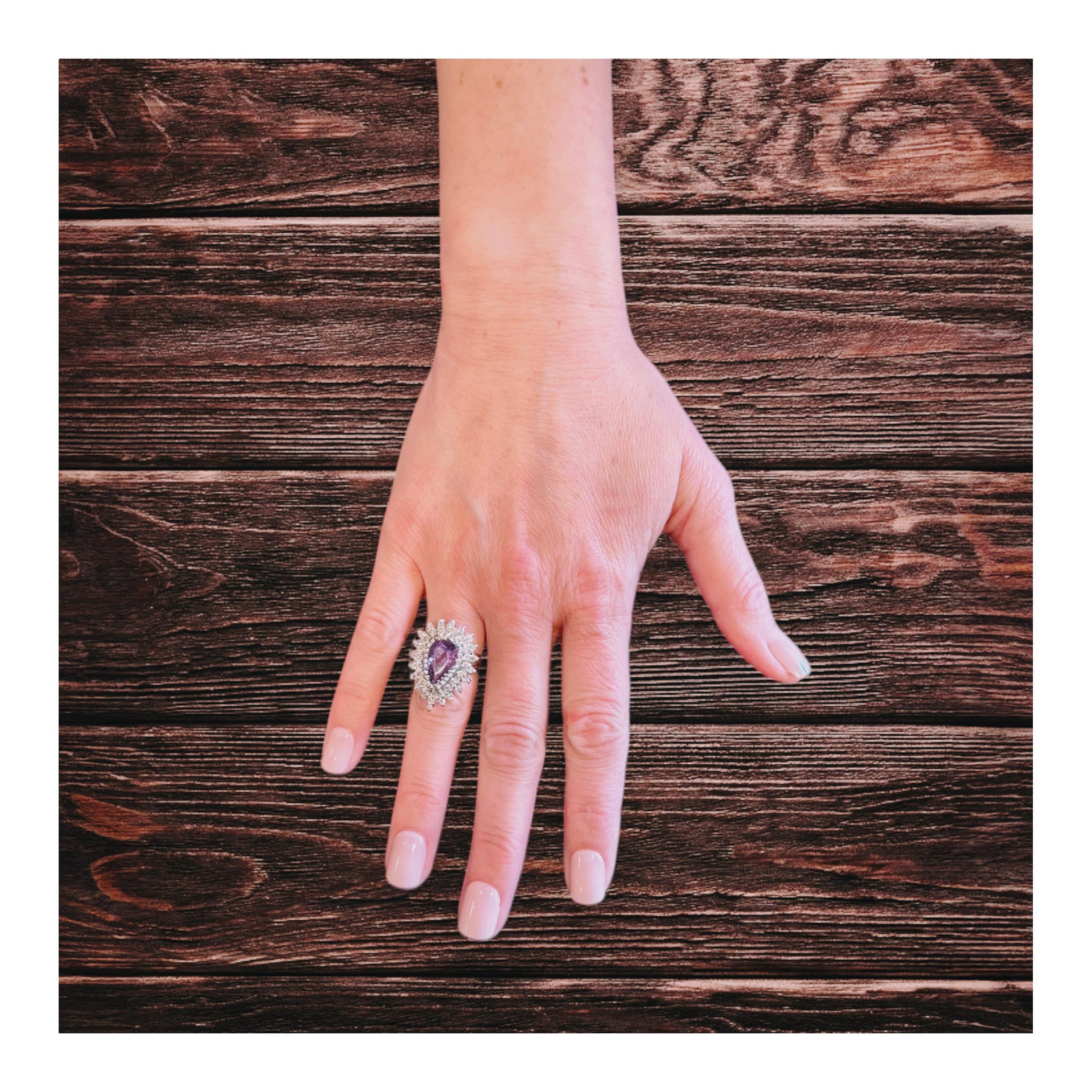 Ring aus 14 Karat Weißgold mit Amethyst und Diamant für Damen oder Herren