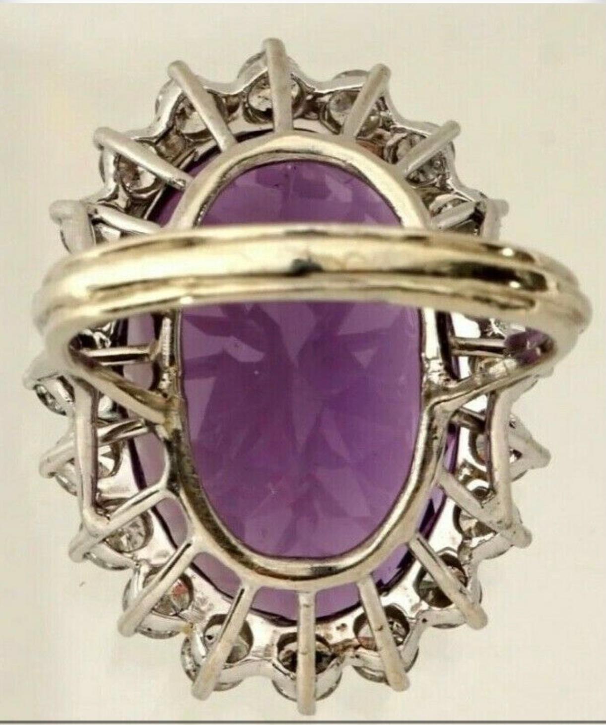 Women's 14K White Gold Amethyst and Diamond Ring For Sale
