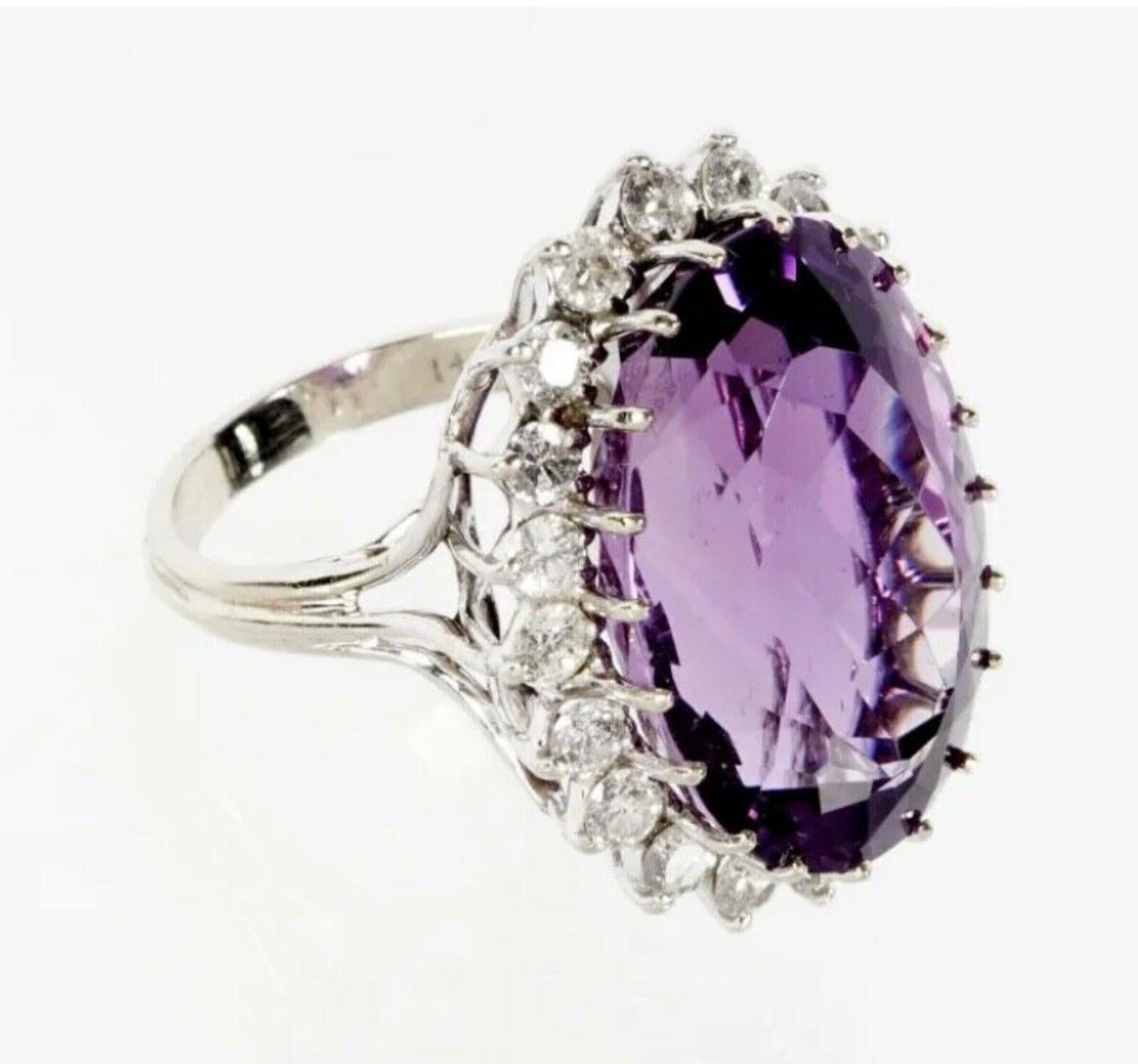 14K White Gold Amethyst and Diamond Ring For Sale 2