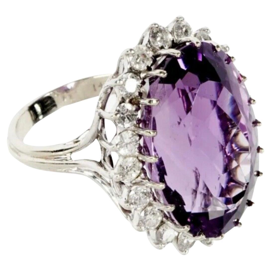 14K White Gold Amethyst and Diamond Ring