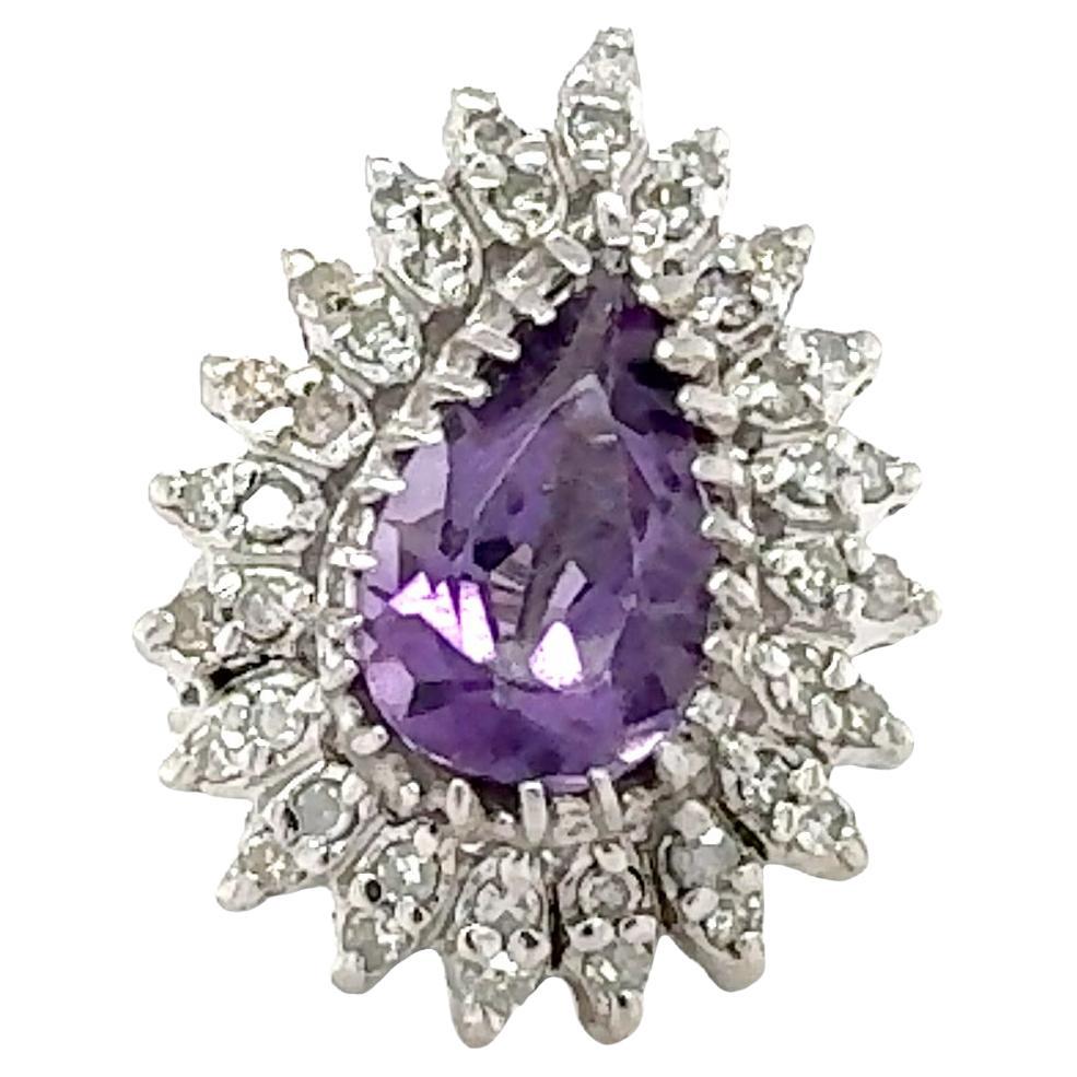 14K White Gold Amethyst and Diamond Ring For Sale