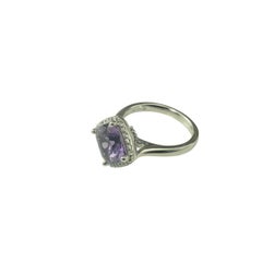 14K White Gold Amethyst and Diamond Ring Size 7 JAGi Certified #22652