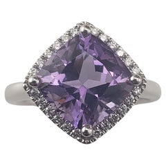 14K White Gold Amethyst and Diamond Ring Size 7 JAGi Certified #22652