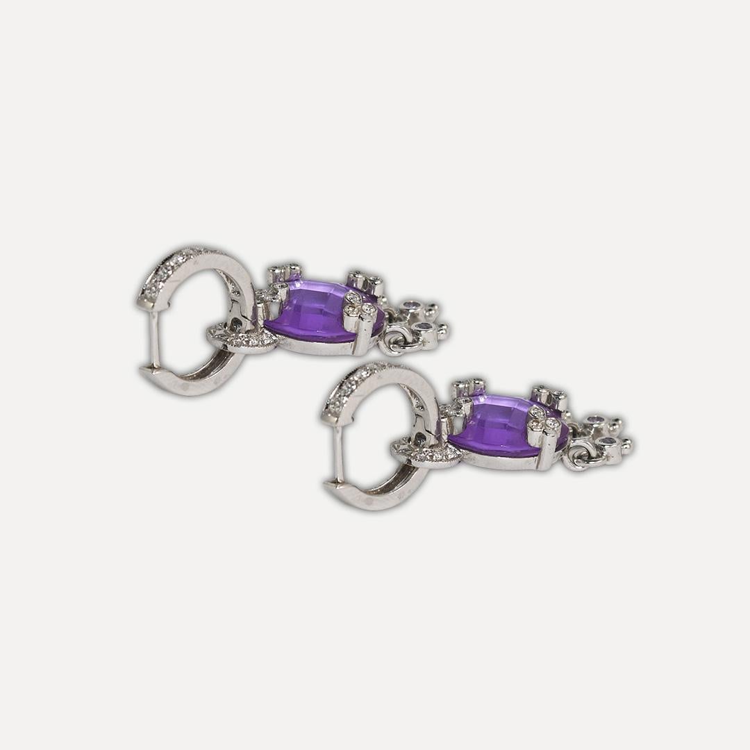 14K White Gold Amethyst Dangle Earrings In Excellent Condition For Sale In Laguna Beach, CA