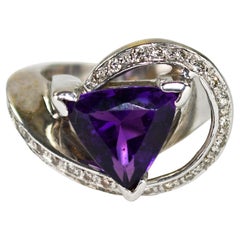 14K White Gold Amethyst & Diamond Cocktail Ring 14.3g
