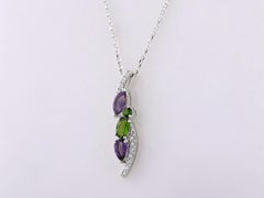 14K White Gold Amethyst & Diamond Multi-Stone Pendant Necklace