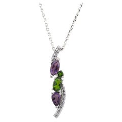 14K White Gold Amethyst & Diamond Multi-Stone Pendant Necklace