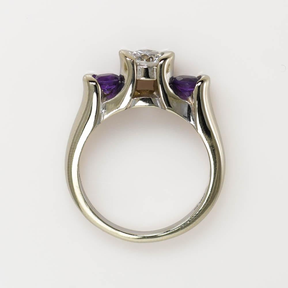 14 Karat Weißgold Amethyst- und Diamantring mit 0,50 Karat (Rundschliff) im Angebot