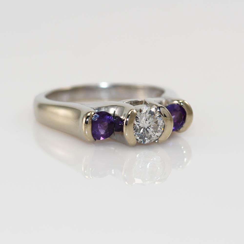 14 Karat Weißgold Amethyst- und Diamantring mit 0,50 Karat für Damen oder Herren im Angebot
