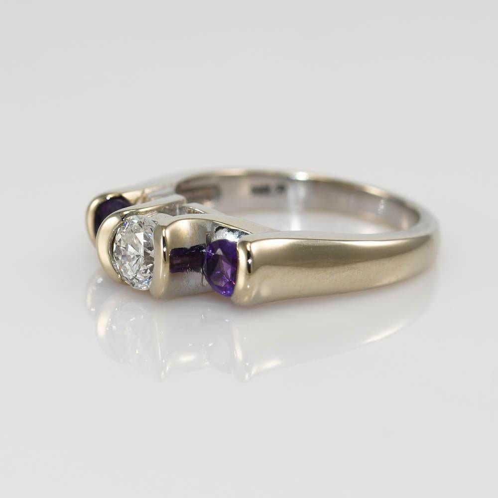14 Karat Weißgold Amethyst- und Diamantring mit 0,50 Karat im Angebot 1
