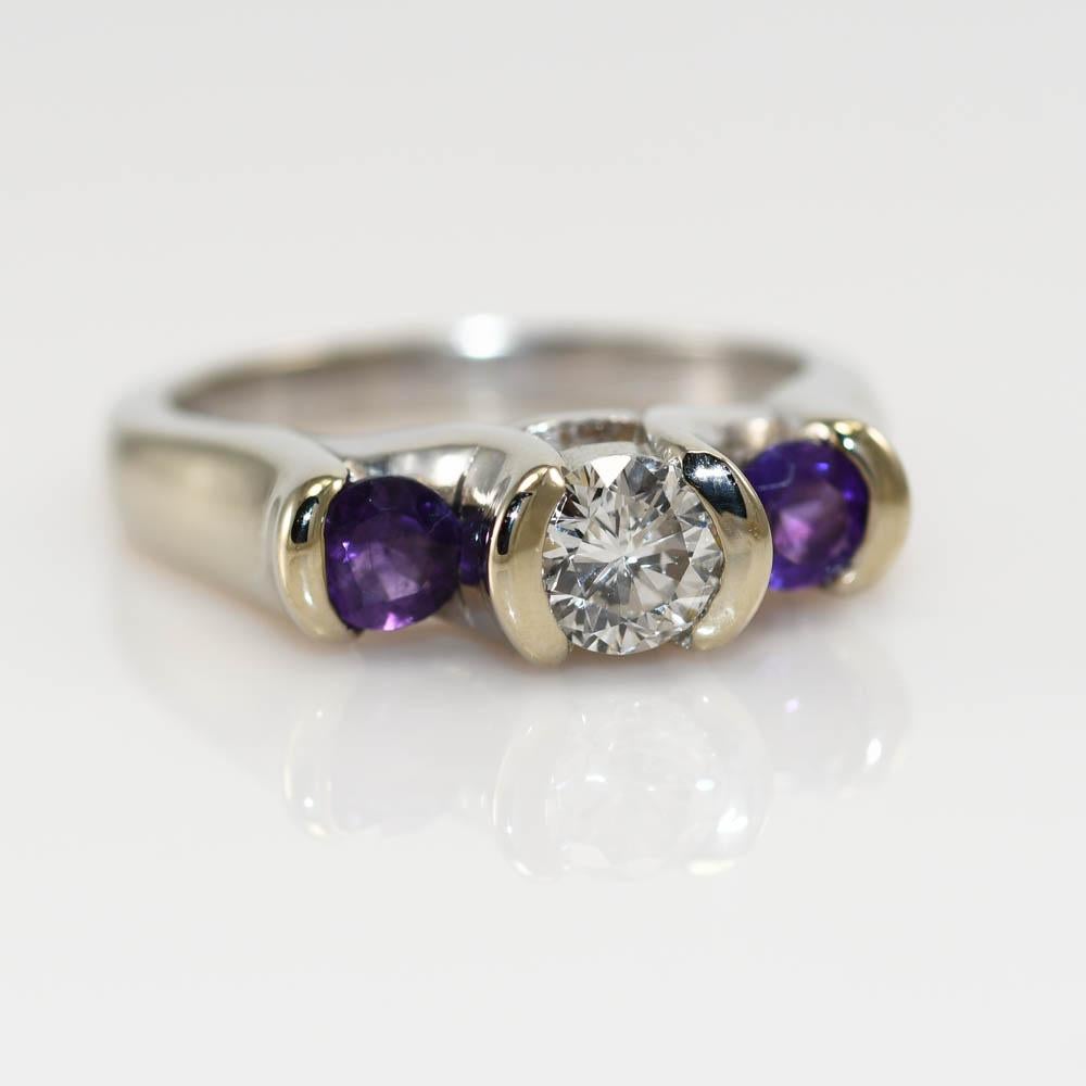 14 Karat Weißgold Amethyst- und Diamantring mit 0,50 Karat im Angebot 2
