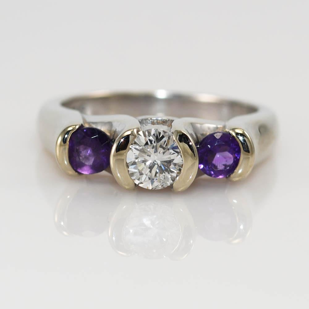 14 Karat Weißgold Amethyst- und Diamantring mit 0,50 Karat im Angebot 3