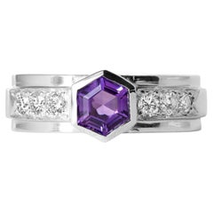 14K White Gold Amethyst Hexagon Ring Band