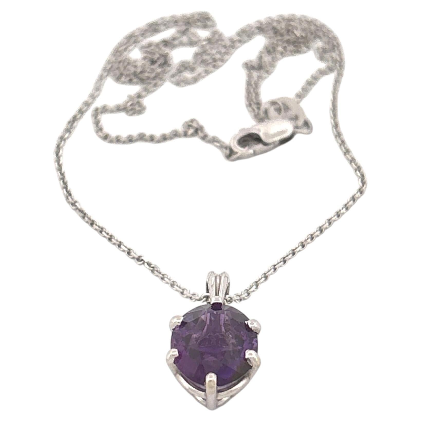 14K White Gold Oval Cut Amethyst Pendant Necklace, Modern Design