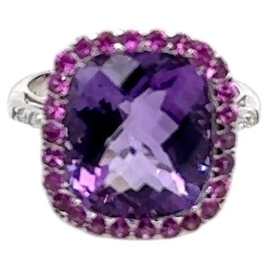 14K White Gold Amethyst Pink Sapphire & Diamond Cocktail Ring For Sale
