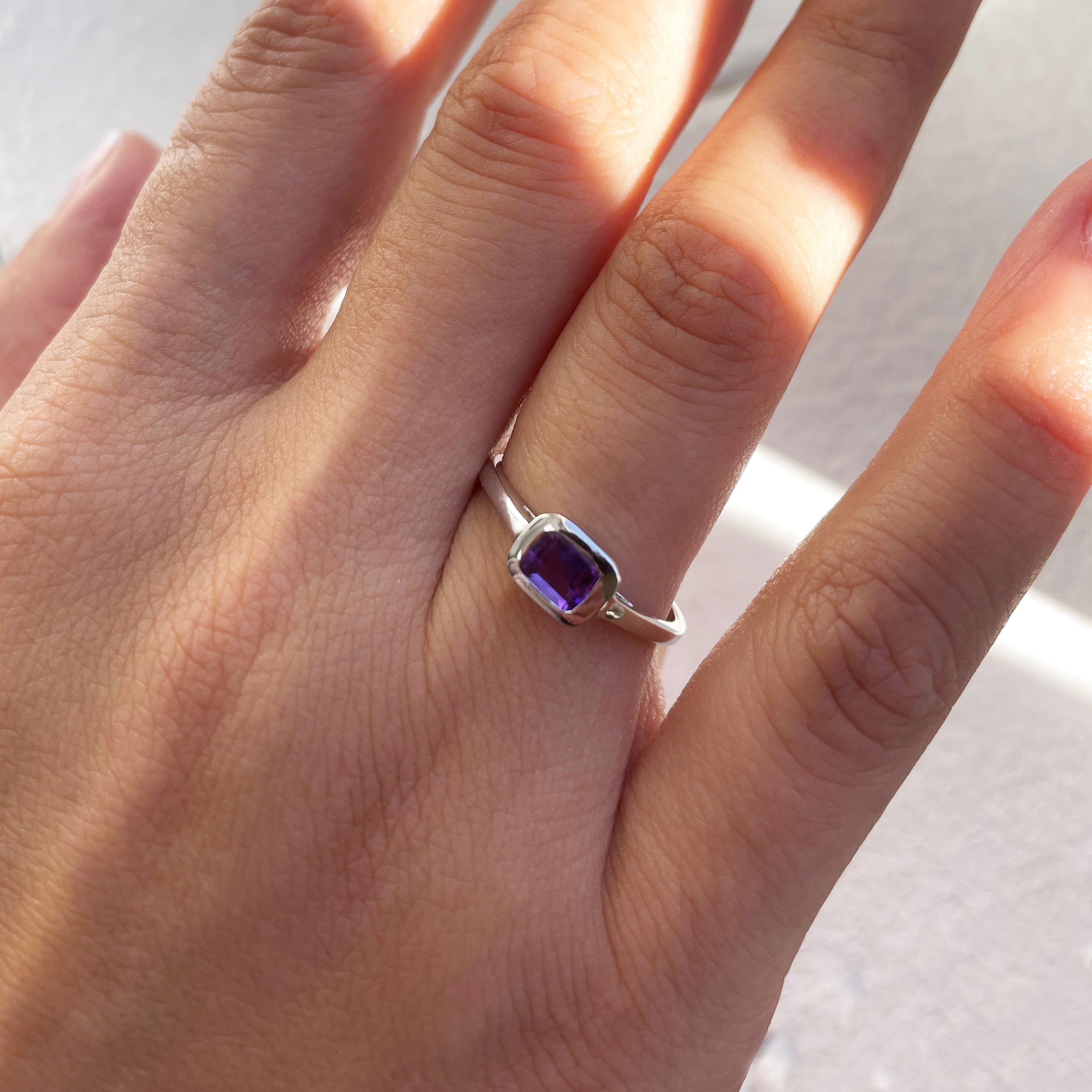 Charming Design - This stackable ring features a 14k gold band, and a emerald cut shaped gorgeous Purple Amethyst approximately 0.50cts, available in  white, yellow and rose gold
 Measurements for ring size: The finger Size of this sapphire ring is