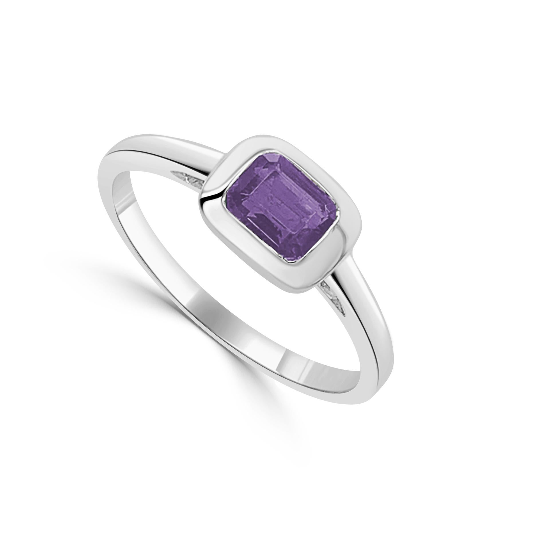 Contemporary 14K White Gold Amethyst Ring for Her For Sale