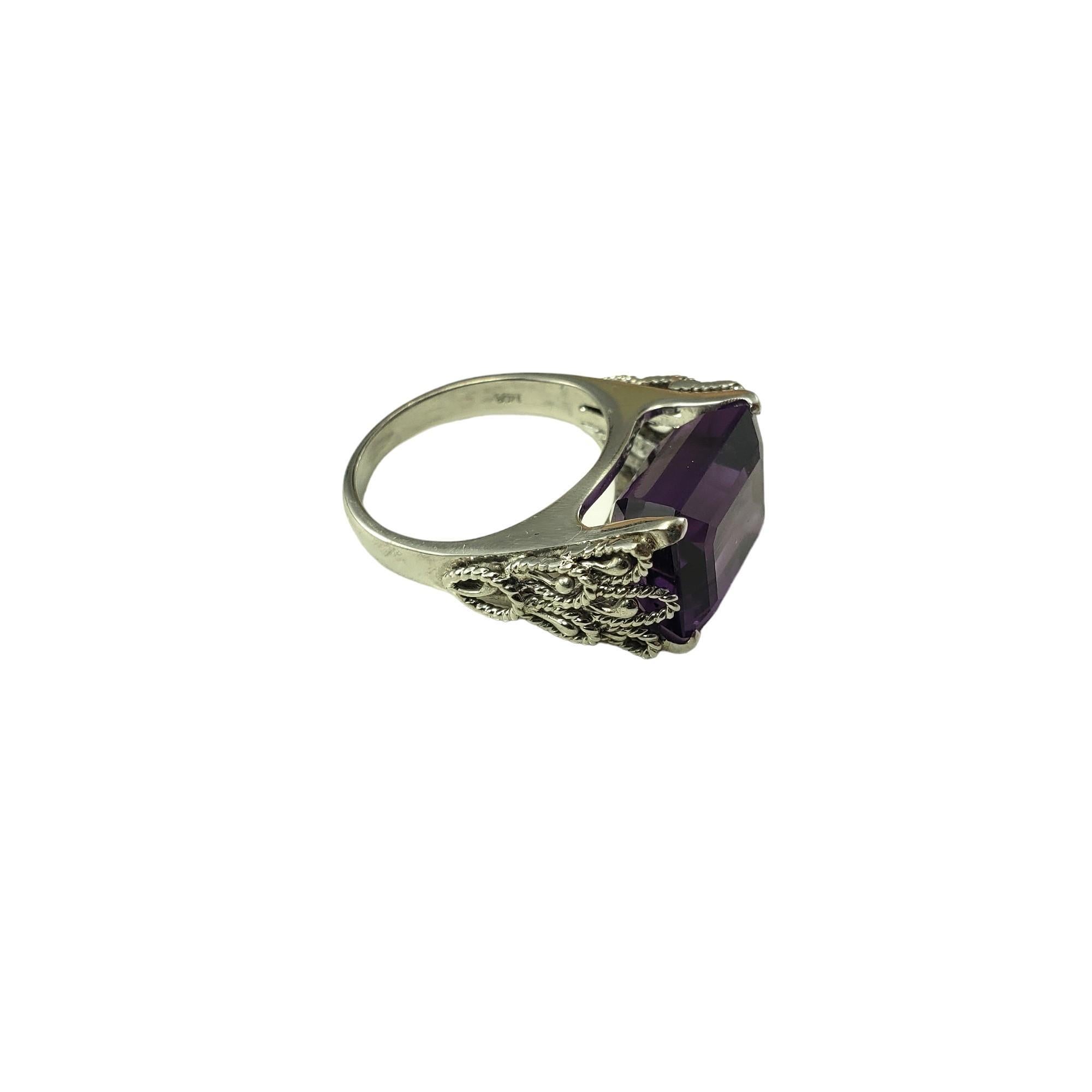 Emerald Cut 14K White Gold Amethyst Ring Size 6.75 #15459 For Sale