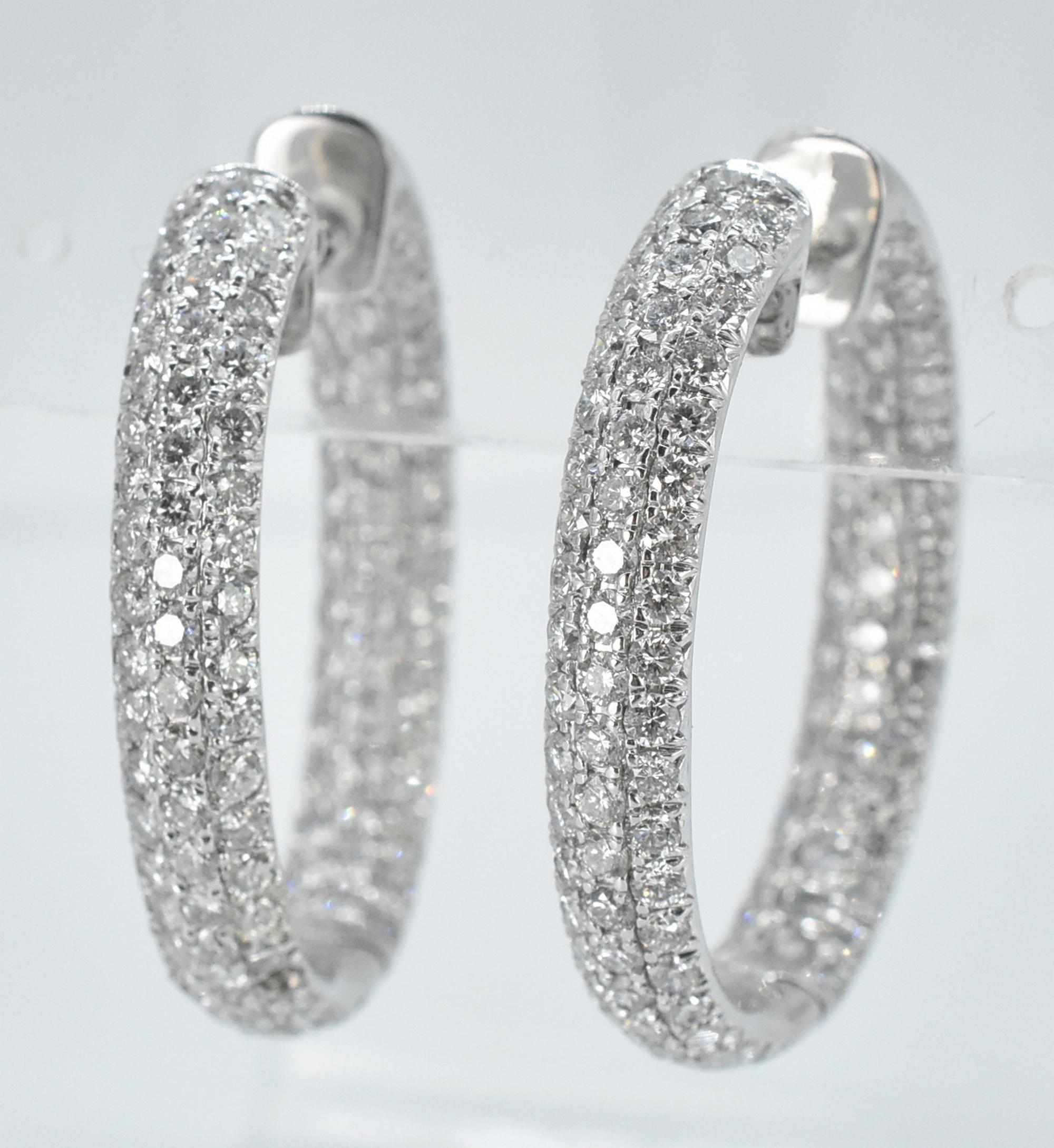 14k White Gold and 8 Cttw Diamond Pierced Earrings, Inside Out In Good Condition For Sale In Toledo, OH