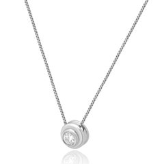 14K White Gold and Bezel Set Round Brilliant Cut Diamond Solitaire Necklace