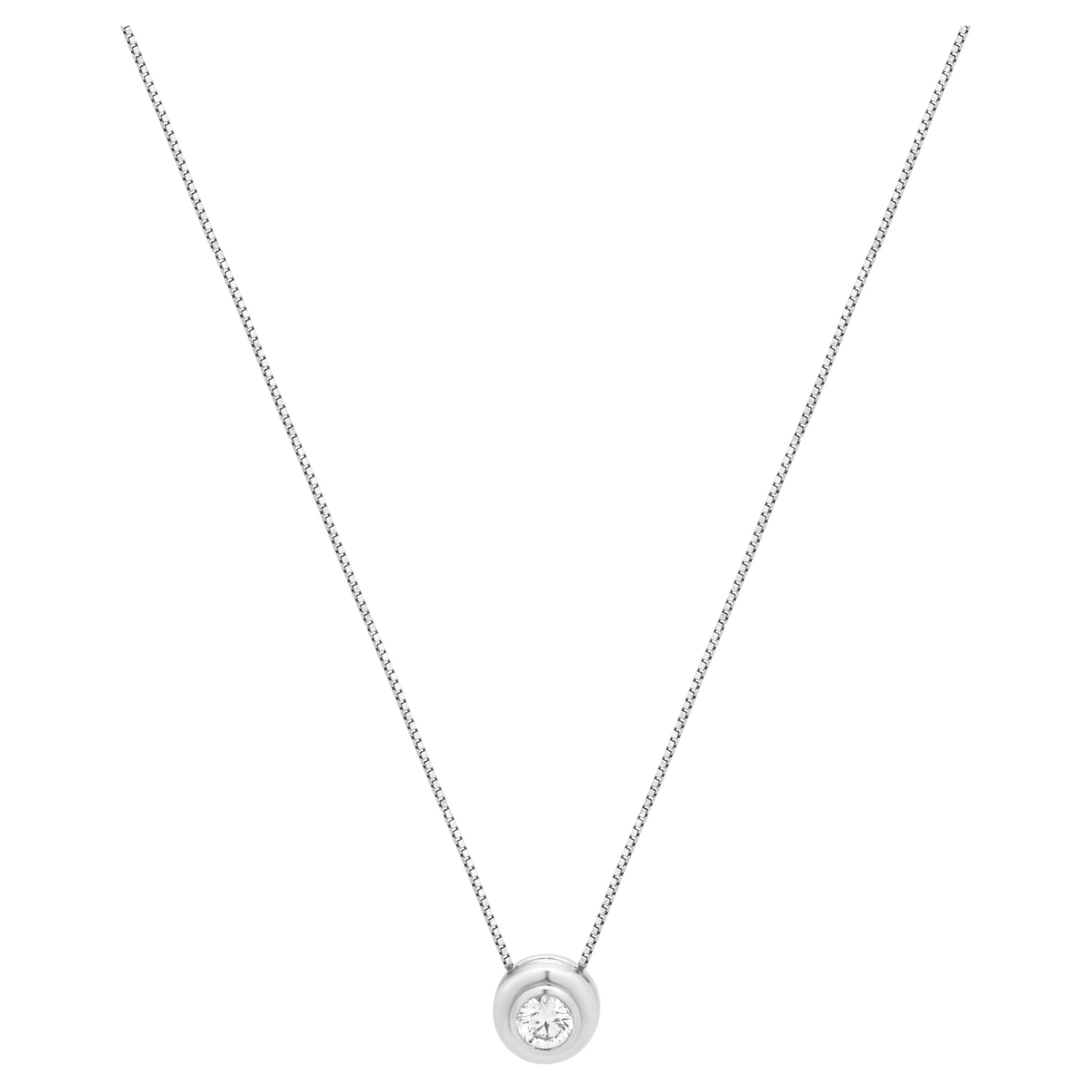 14K White Gold and Bezel Set Round Brilliant Cut Diamond Solitaire Necklace