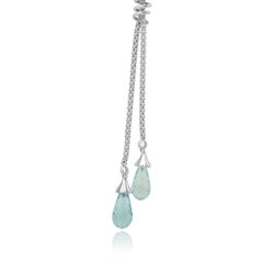 14K White Gold and Briolette Cut Blue Topaz Lariat Necklace 16.75"