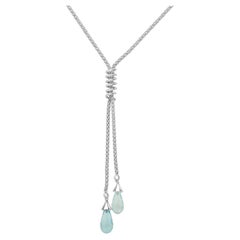 14K White Gold and Briolette Cut Blue Topaz Lariat Necklace 16.75"