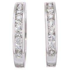 14K Weißgold und Diamant-Creolen-Ohrringe mit Kanalfassung