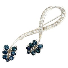14k White Gold and Diamond and Sapphire Floral Brooch