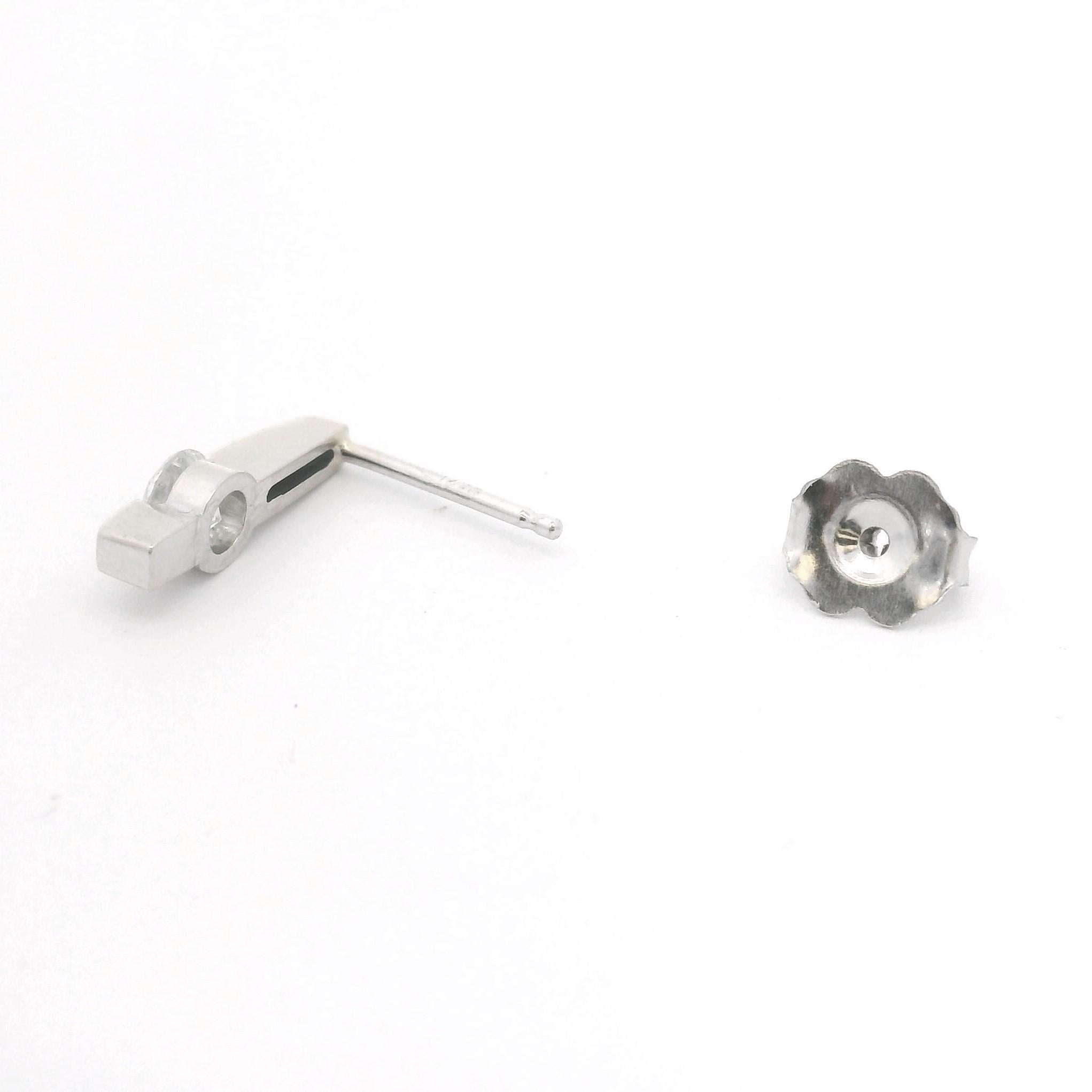 Women's 14k White Gold and Diamond Bar Stud Earrings