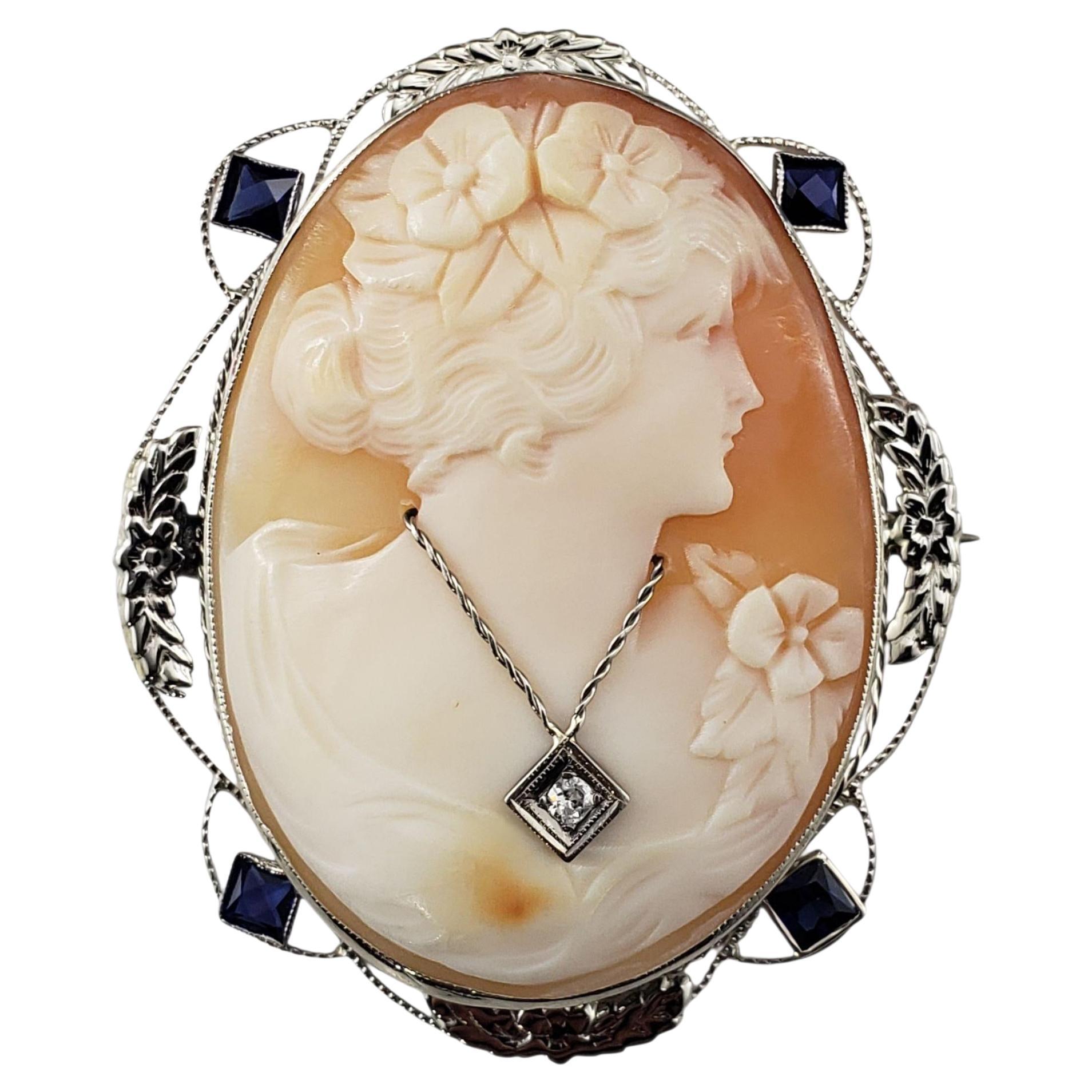 Broche/Pendentif Camée en or blanc 14K et diamants #22811