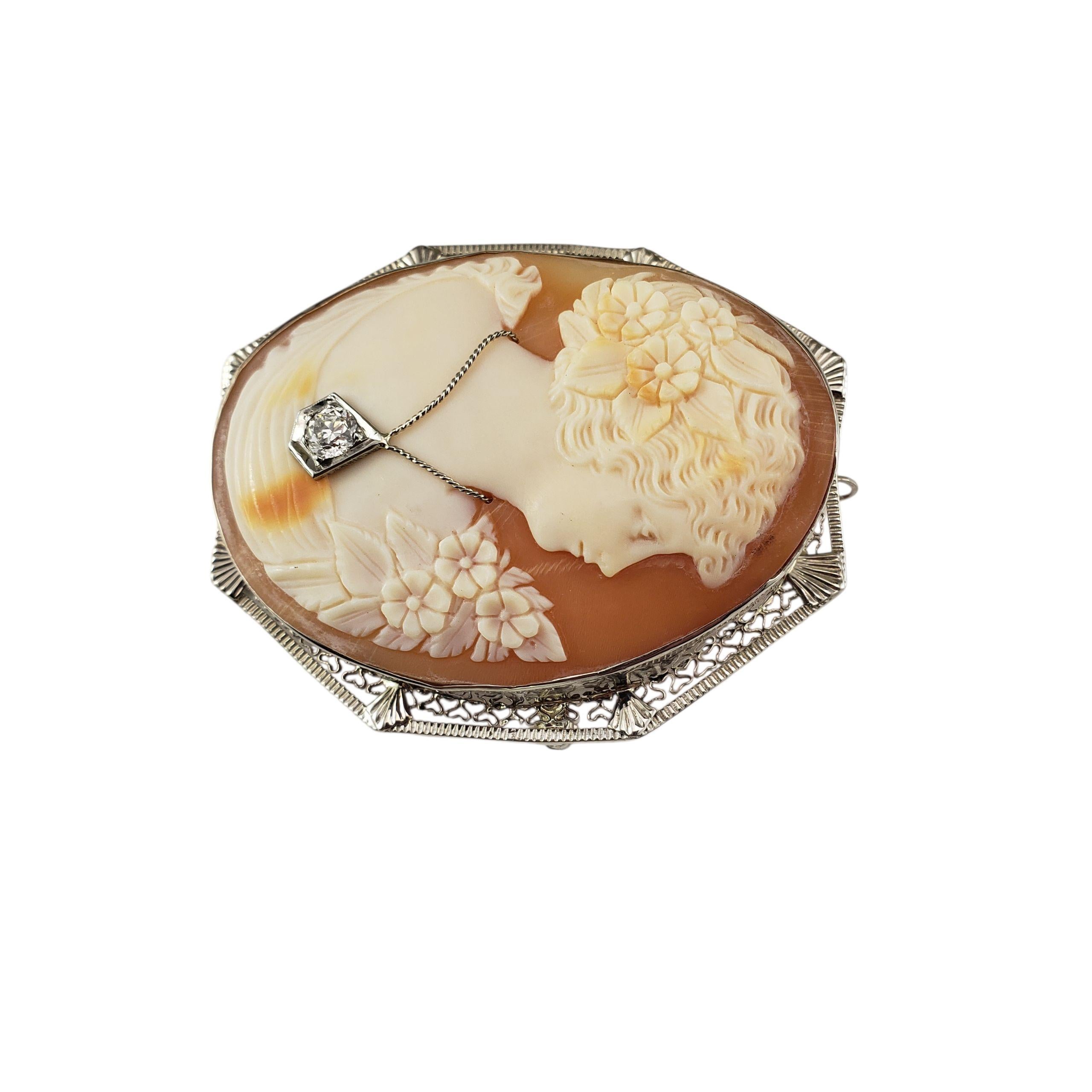 14K Weißgold und Diamant Cameo Brosche/Anhänger #23321 (Viktorianisch) im Angebot