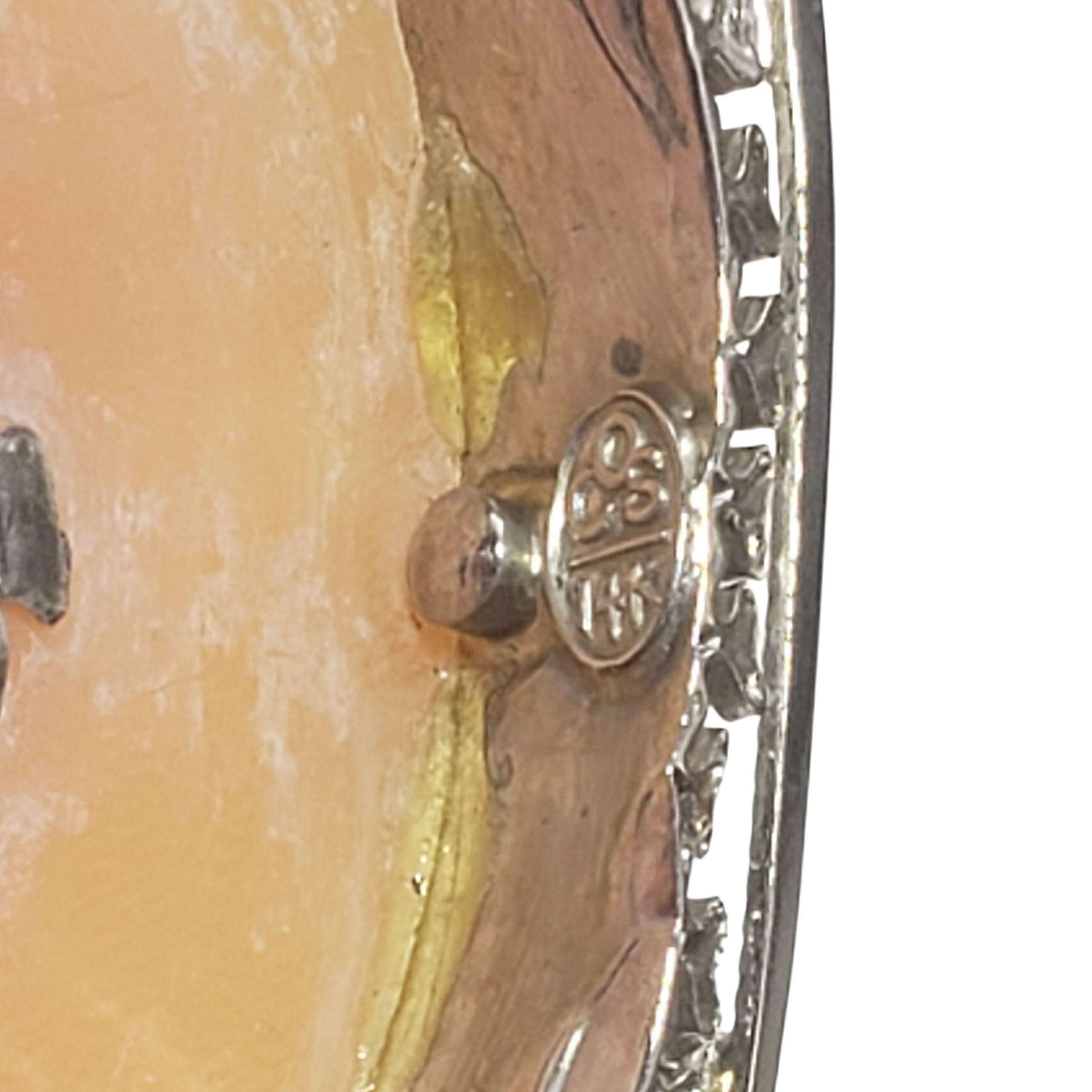 14K Weißgold und Diamant Cameo Brosche/Anhänger #23321 Damen im Angebot