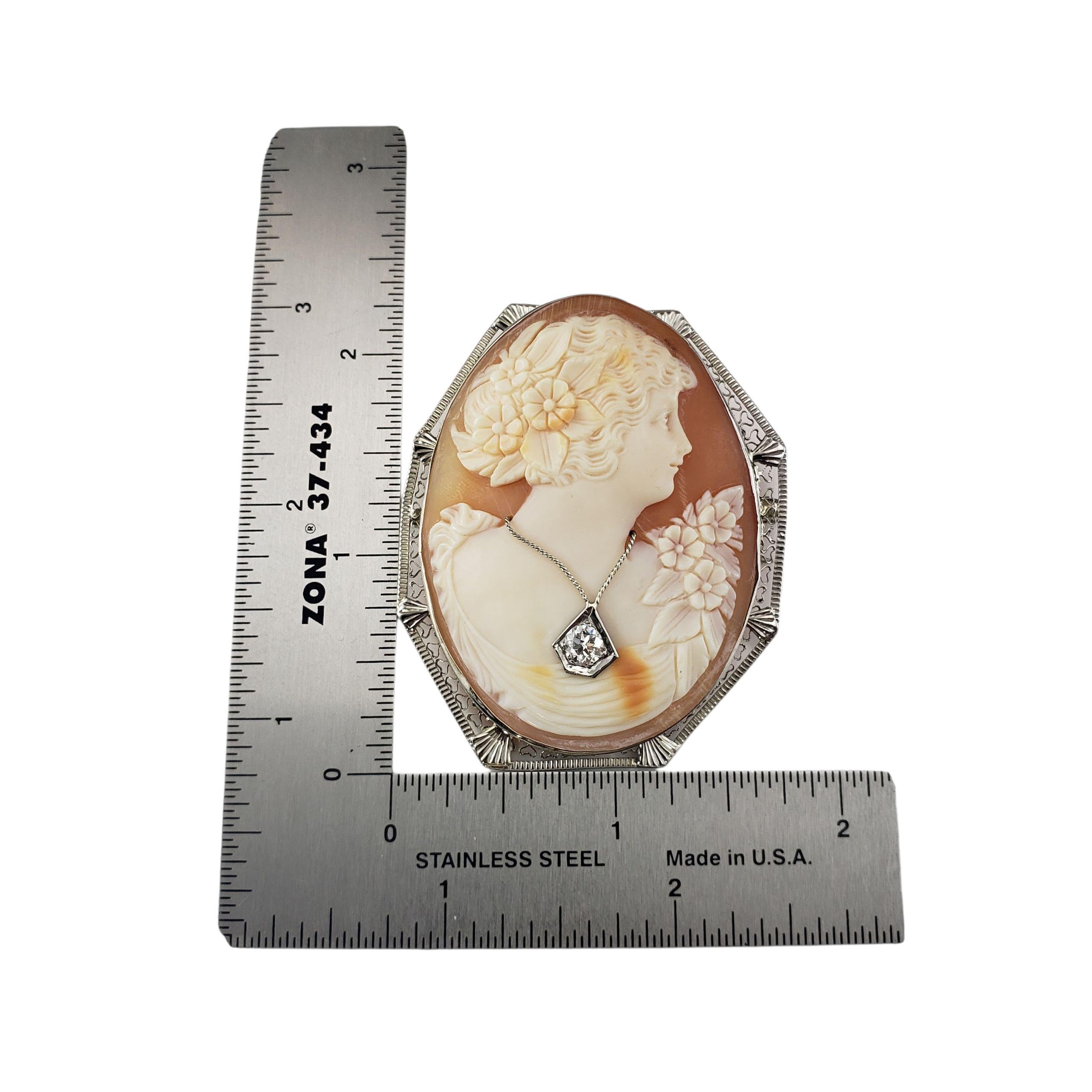 14K Weißgold und Diamant Cameo Brosche/Anhänger #23321 im Angebot 1