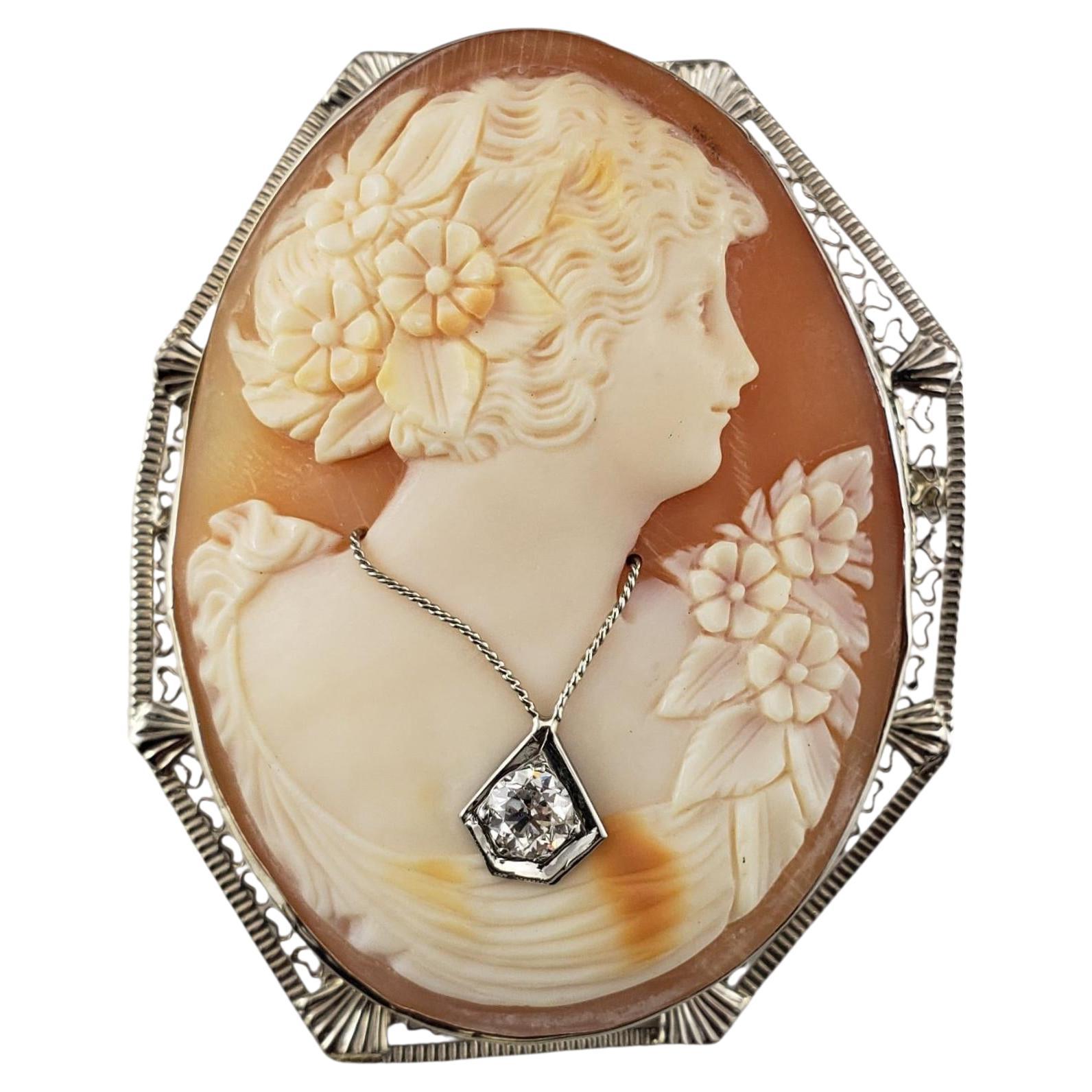 Broche/Pendentif Camée en or blanc 14K et diamants #23321