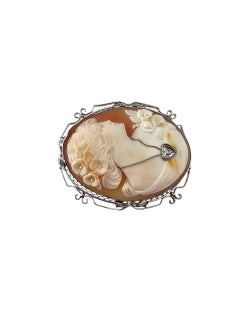 14K White Gold and Diamond Cameo Brooch Pendant #23615
